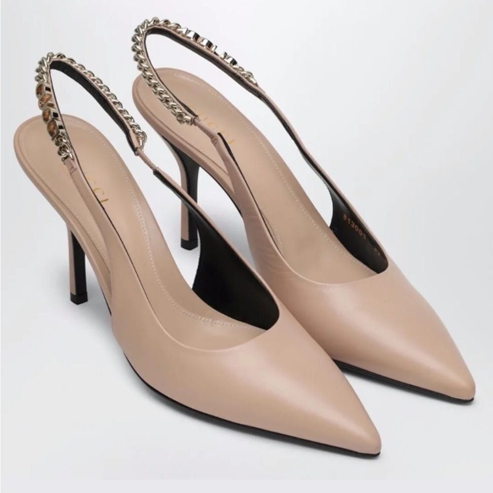 Gucci Signoria Leather Slingback Pump cream/light pink nude NIB size 37.5EU